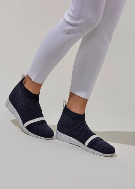 Şerit Bantlı Lacivert Triko Sneakers - 1