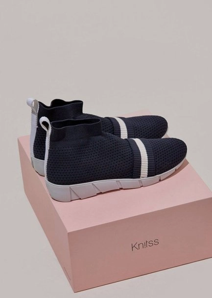 Şerit Bantlı Lacivert Triko Sneakers - 4