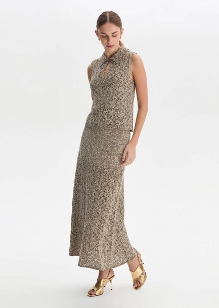 SHIMMERY CACAO KNIT SKIRT - 2