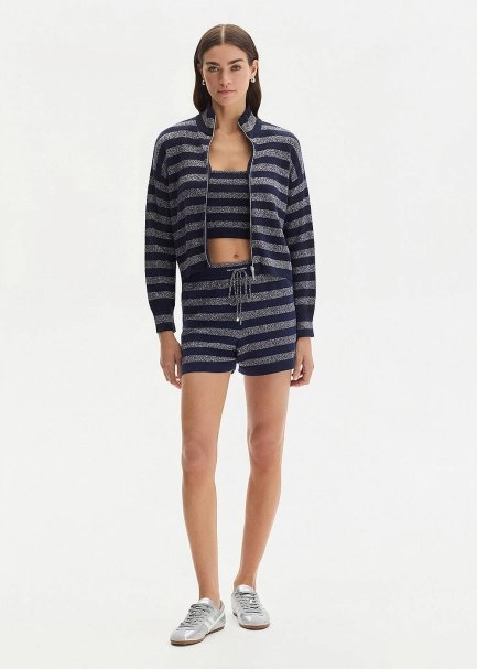 SHIMMERY NAVY KNIT SHORTS - 5