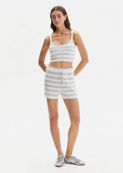 SHIMMERY WHITE KNIT SHORTS - 1