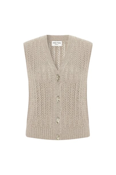 Shiny Ajour Knit Relax Fit Beige Vest - 6
