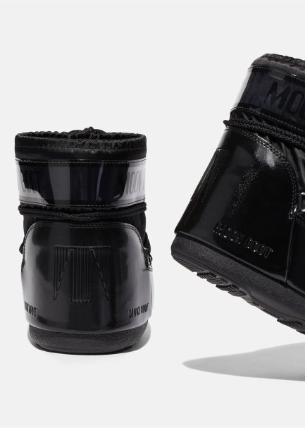 SHINY BLACK SLIP-ON MOON BOOT - 5