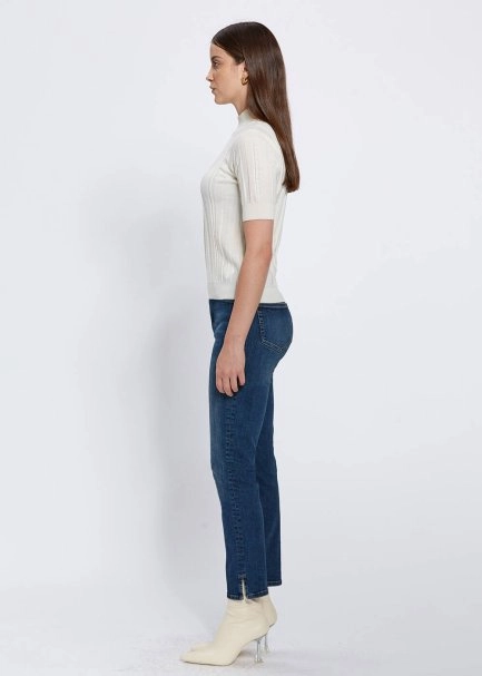 Short Sleeve Mock Neck Merino Wool Ecru Knıt Top - 4