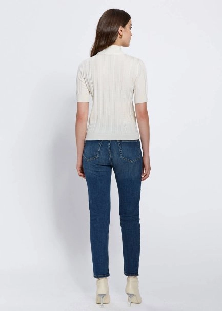 Short Sleeve Mock Neck Merino Wool Ecru Knıt Top - 5