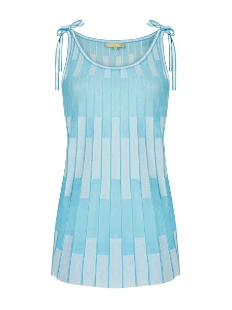 SHOULDER KNOT PATTERNED BLUE KNIT TOP - 6