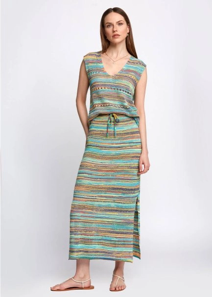 Side Slit Detail Midi Spice Knit Skirt - 2