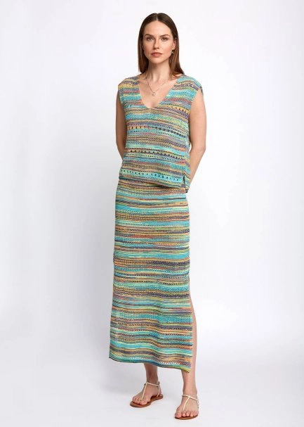 Side Slit Detail Midi Spice Knit Skirt - 5