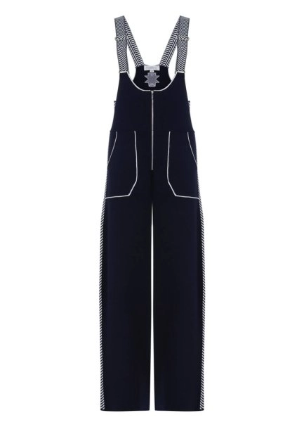 Side Stripe Detailed Navy Extrafine Merino Knit Jumpsuit - 6