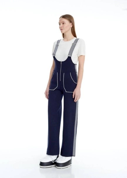 Side Stripe Detailed Navy Extrafine Merino Knit Jumpsuit - 2