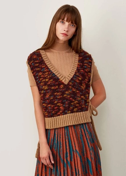 Sıde Tıe Detaıled Italıan Yarn Cınnamon Knıt Vest - 1