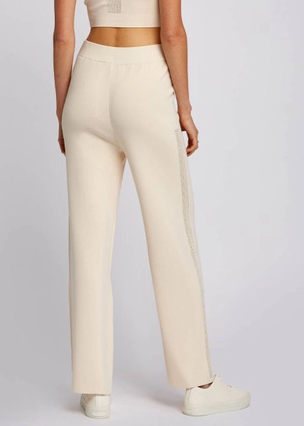Side Zip Straight Leg Cream Knit Pants - 3