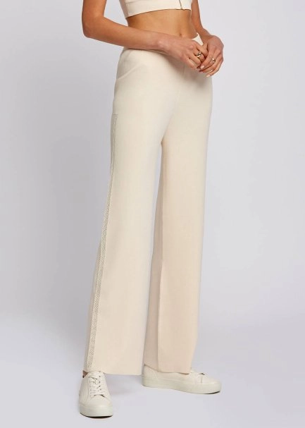 Side Zip Straight Leg Cream Knit Pants - 4