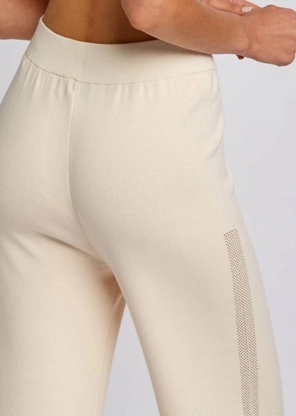 Side Zip Straight Leg Cream Knit Pants - 7