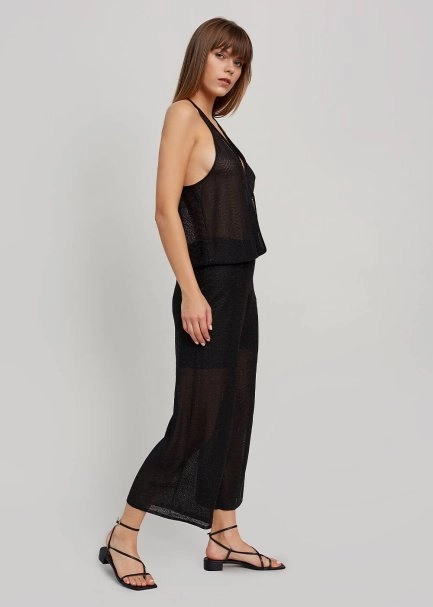 Sırt Detaylı Derin V Yaka Siyah Triko Tulum - 4