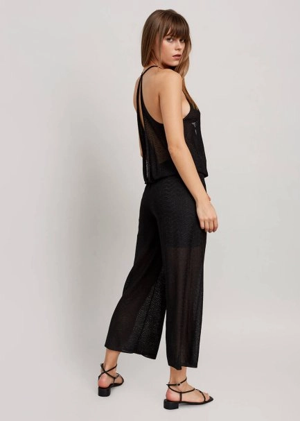 Sırt Detaylı Derin V Yaka Siyah Triko Tulum - 6