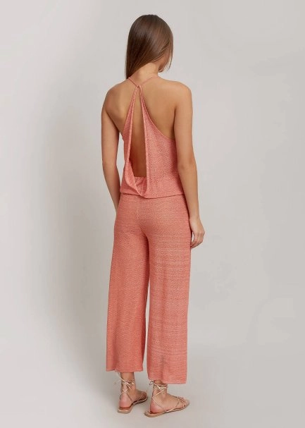 Sırt Detaylı Derin V Yaka Somon RENGİ Triko Tulum - 3