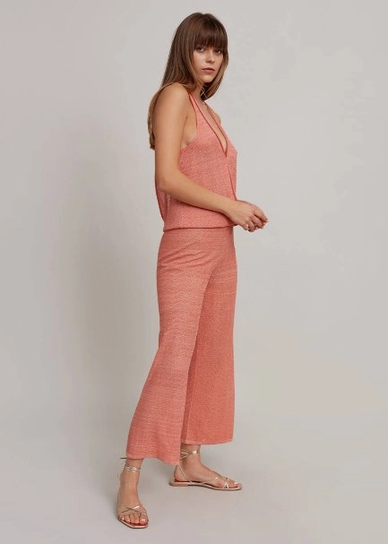 Sırt Detaylı Derin V Yaka Somon RENGİ Triko Tulum - 4