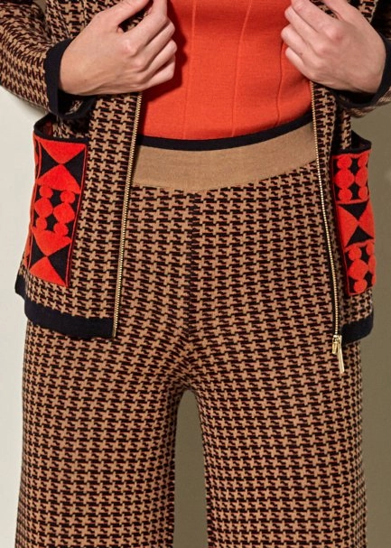 Siyah Camel Desenli Yün Triko Pantolon - 5