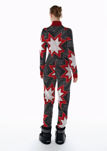 Siyah İkonik AprÈs-Skı Yıldız Desenli Triko Tulum - 5