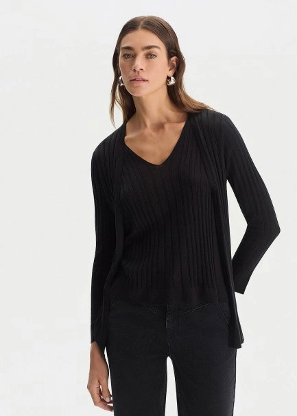 Siyah İpek Karışımlı Triko Hırka - 3