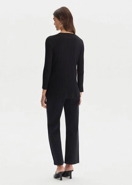 Siyah İpek Karışımlı Triko Hırka - 5