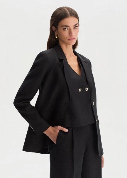 Siyah Keten Blazer Ceket - 3