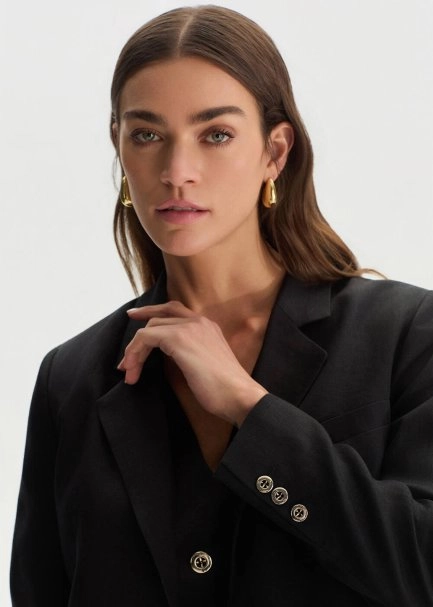 Siyah Keten Blazer Ceket - 4