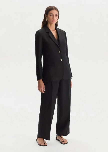 Siyah Keten Blazer Ceket - 1