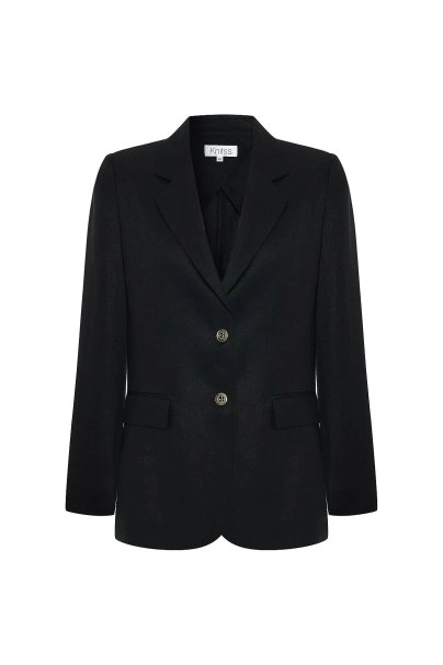 Siyah Keten Blazer Ceket - 6