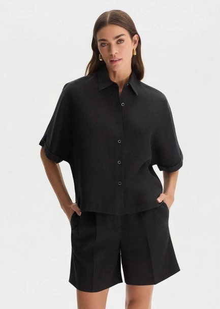 Siyah Keten Oversıze Üst - 1