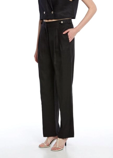 Siyah Keten Pantolon - 3