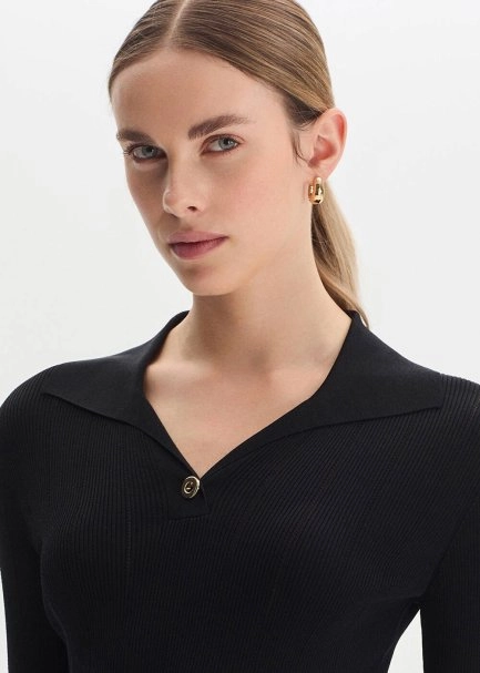 SİYAH Polo Yaka Triko Üst - 1