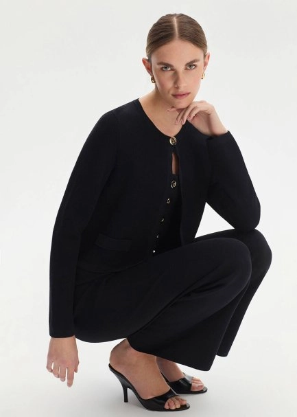 Siyah Regular Fit Triko Ceket - 4