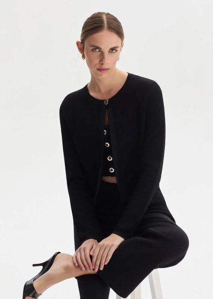 Siyah Regular Fit Triko Ceket - 1