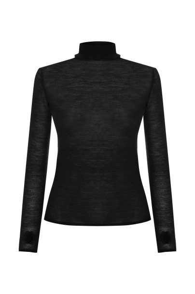 Siyah Ultrafıne Merino Yün Karışımlı Triko - 6