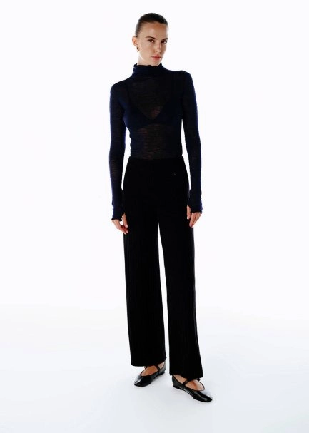 Siyah Ultrafıne Merino Yün Karışımlı Triko - 2