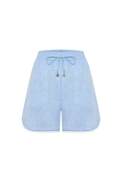 SKY CONTRAST DETAILED LINEN SHORTS - 6