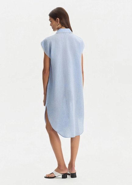 SKY CONTRAST DETAILED LINEN TUNIC - 5