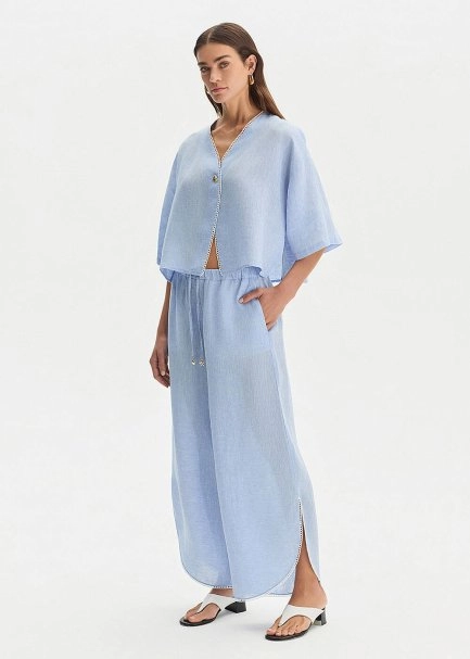 SKY SLIT DETAILED LINEN PANTS - 4