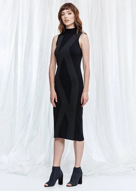 Sleeveless Black Midi Knit Dress - 2