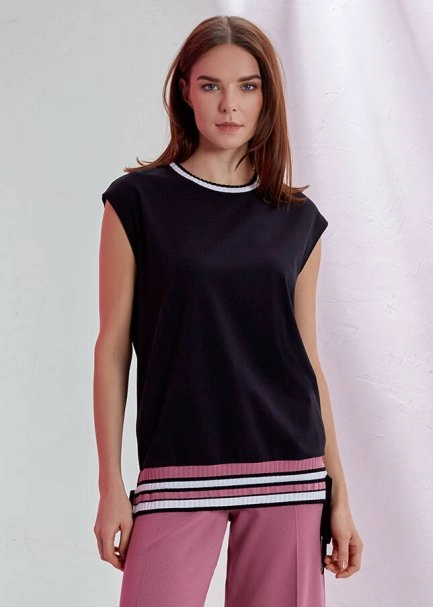 Sleeveless Crew Neck Black T-shirt - 1