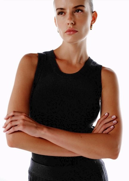 SLEEVELESS MERINO WOOL RICH BLEND KNIT TOP BLACK - 1