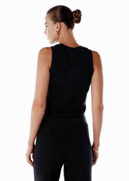 SLEEVELESS MERINO WOOL RICH BLEND KNIT TOP BLACK - 5