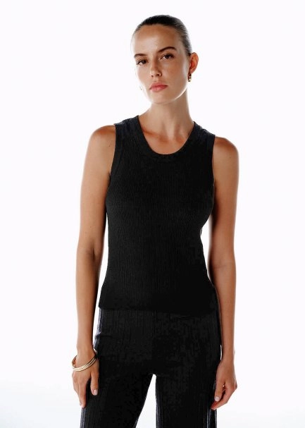 SLEEVELESS MERINO WOOL RICH BLEND KNIT TOP BLACK - 4