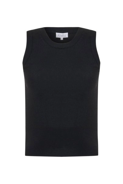 SLEEVELESS MERINO WOOL RICH BLEND KNIT TOP BLACK - 6