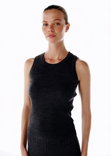SLEEVELESS MERINO WOOL RICH BLEND KNIT TOP DARK GREY - 1