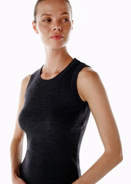 SLEEVELESS MERINO WOOL RICH BLEND KNIT TOP DARK GREY - 3
