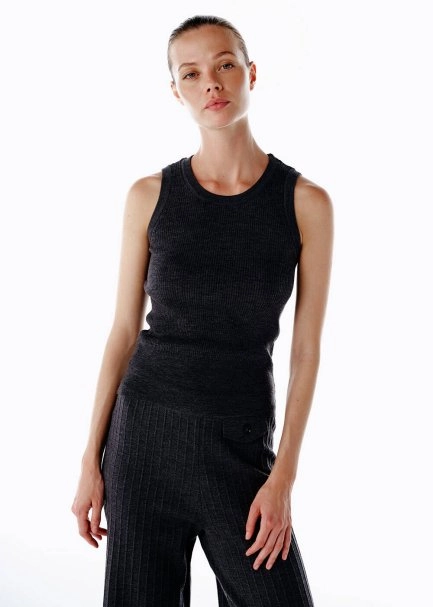 SLEEVELESS MERINO WOOL RICH BLEND KNIT TOP DARK GREY - 4