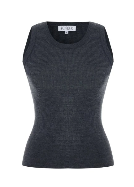SLEEVELESS MERINO WOOL RICH BLEND KNIT TOP DARK GREY - 6
